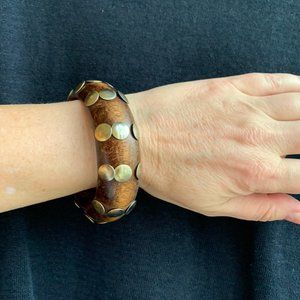 Wooden Boho bangle with gold studs